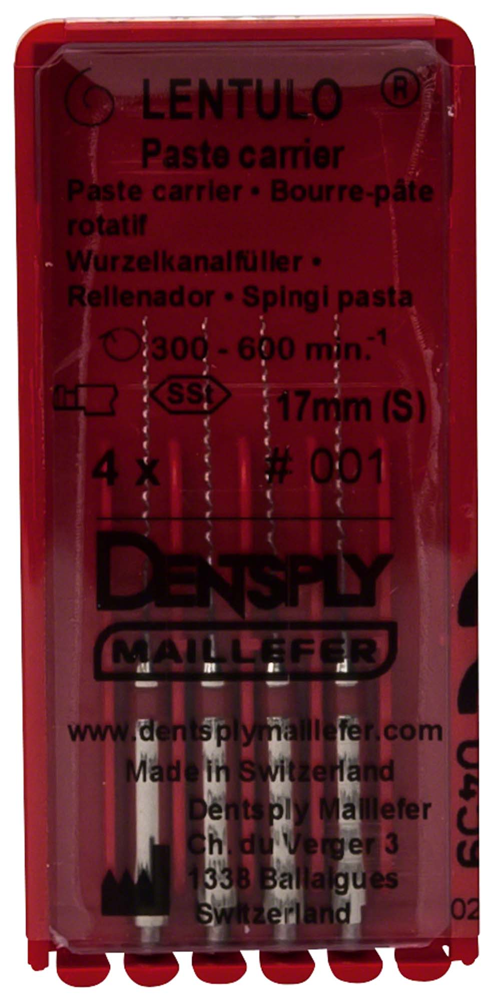 Dentsply Maillefer A002221700100 RA Lentulo Spiral Fillers RA #1 Red 17mm 4/Pk Dentsply Maillefer A002221700100 RA Lentulo Spiral Fillers RA #1 Red 17mm 4/Pk
